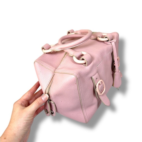 Vintage Y2K DKNY Soft Pastel Pink Leather Shoulder Box Tote Bag Purse - Picture 6 of 8